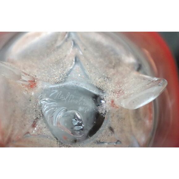 Vintage Sand Art Glass Trinket Bowl Dish Orange Red Ombre Footed Ruffled SIGNED - Picture 7 of 11